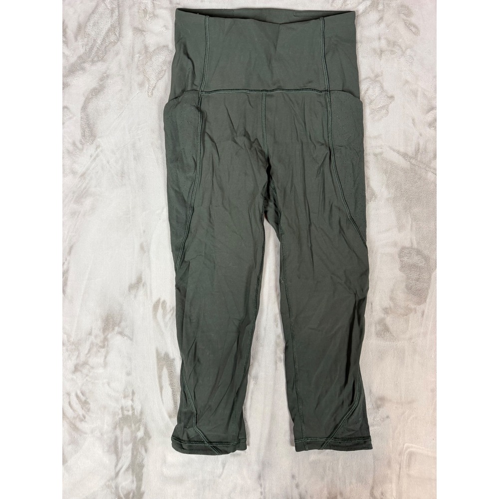 Lululemon Dark Green High Rise Crop Leggings with Side Pockets Size 4